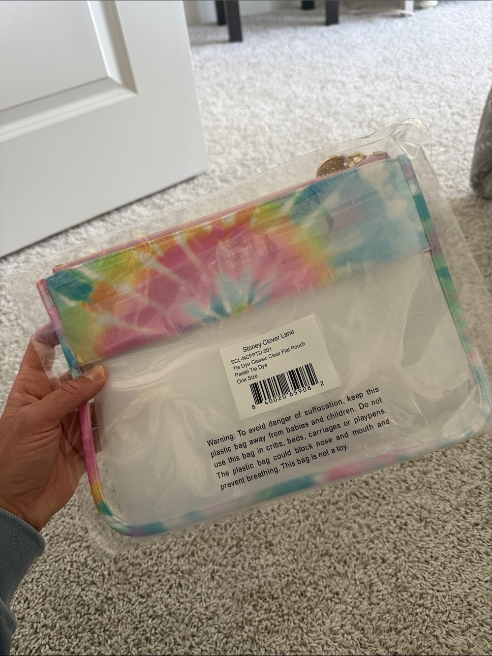Stoney Clover Lane Rainbow Tie-Dye Clear Flat Pouch